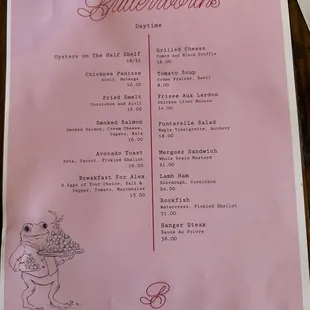 Daytime menu