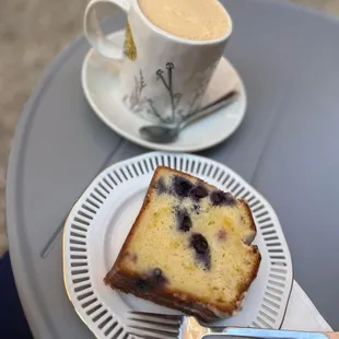 Blueberry lemon cake and a chai tea