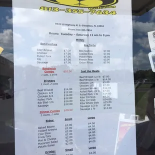 a menu in a window