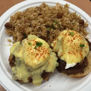 Korean Braised Short Ribs Eggs Benny with Fried Rice