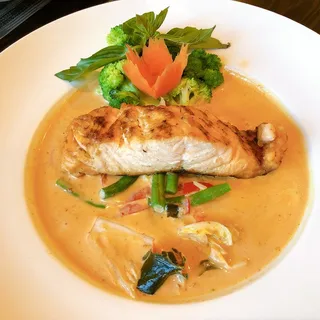 curry with grilled salmon