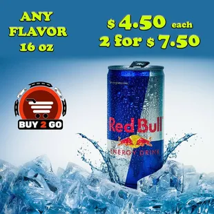 a can of red bull on ice