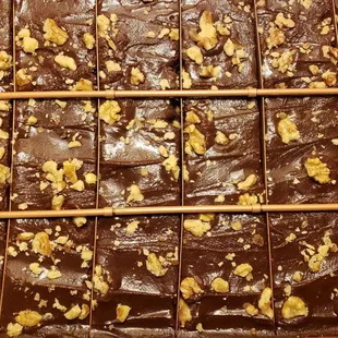 Brownies with nuts and icing