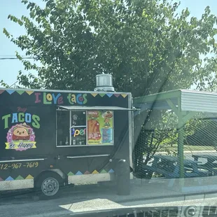 Nice covered seating area in a parking lot