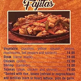 Fajitas Menu