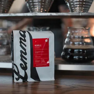 a bag of coffee on a table