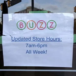 Current store hours as of 7/10/21