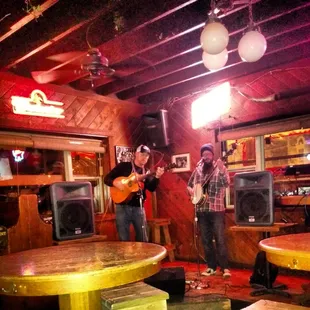 a band playing in a bar