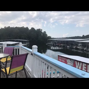 a view of the water from the deck