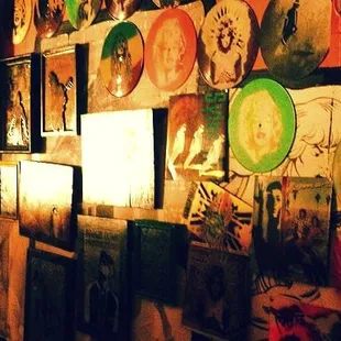 a wall full of music memorabilia