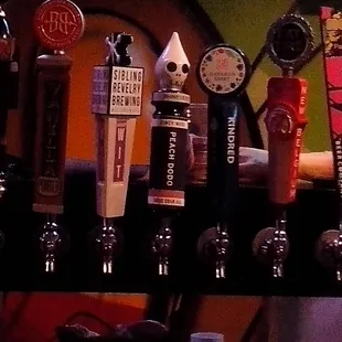 a variety of beer taps