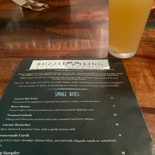 menu and drink