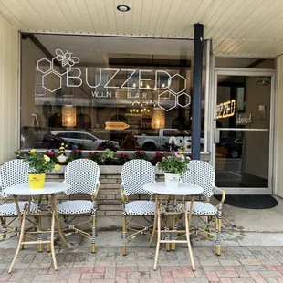 Buzzed Wine Bar sidewalk seating March - October (weather permitting).