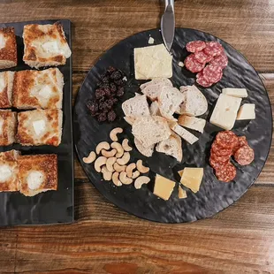Pizza squares and cheese board
