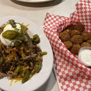 Betty -Pulled pork baked potatoes  and spicy corn nuggets