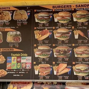 a menu for burgers and sandwiches