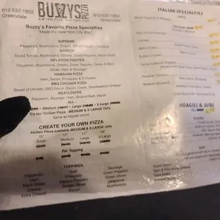 the menu for the restaurant