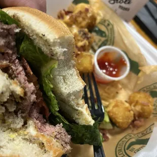 Burger and loaded tots