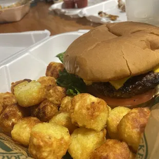 Burger and tots