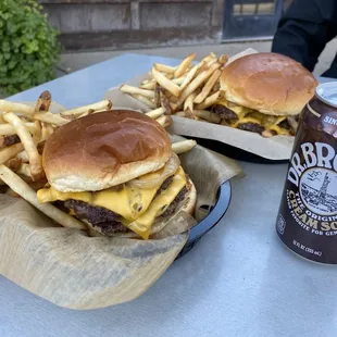 BWB Smash Burger, Fries, Dr. Brown's Cream Soda