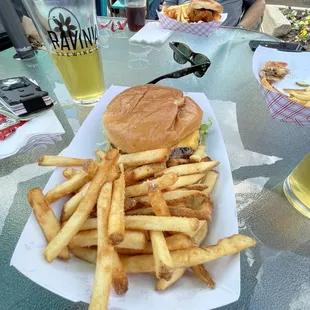 Burger accompanying the beer from next door