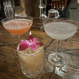 From left to right: paper plane, Mai tai, and aviation.