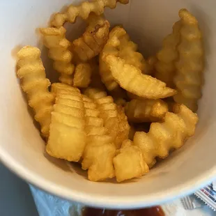 Crinkle-cut French fries, yes I ate many of them