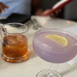 Good drinks, Old Fashion and Purple Reign