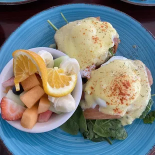 Benes with a side of fruit.