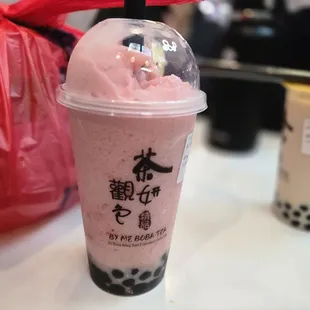 Strawberry Slush with boba