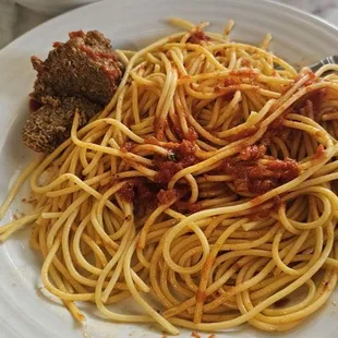 Nowhere near enough sauce on this pasta. And the meatballs were awful.