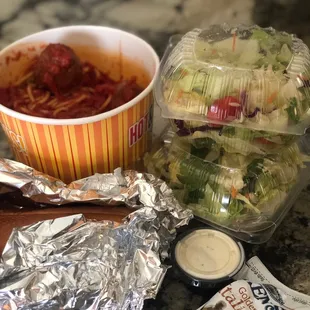 My order is middle bucket, 4 meatballs 1/2 loaf, and two salads.