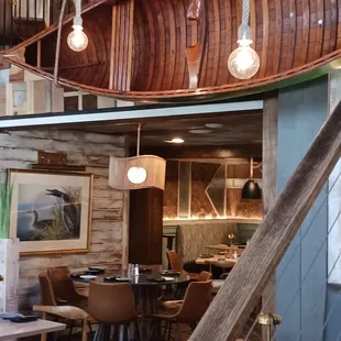 Note the suspended lights and canoe