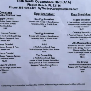Breakfast menu