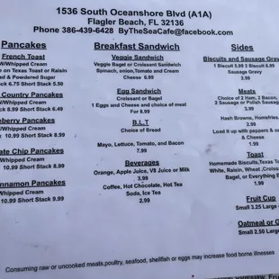 Breakfast menu