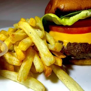 10 oz 21 day dry aged burger on  buttery brioche bun