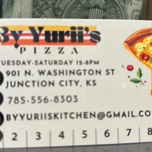 Free 10th pizzas, if you'll get punch card from our location at 901 N. Washington st. JC