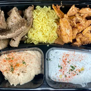 Combination Chicken Shawarma and Gyros Plate (lunch); looks like a bento box and was so delicious!