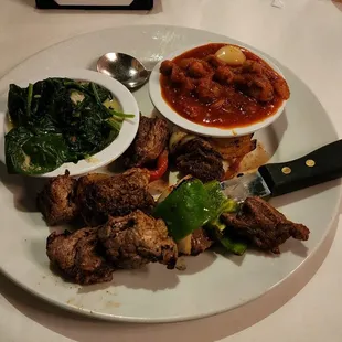 Beef Filet Kabab with Creamed Spinach &amp; Mousaka