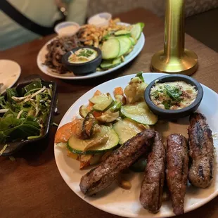 Beef Kafta, Chicken Shawarma, ceviche on the left