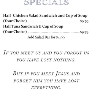 a menu for a sandwich special