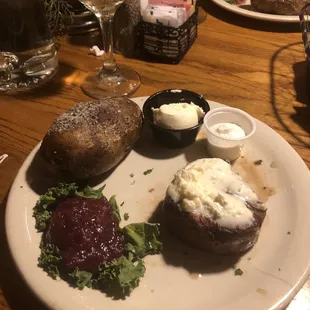 7oz filet with garlic butter, baked potato