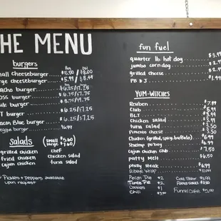 he menu on the chalkboard