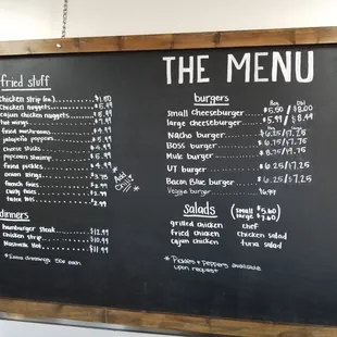  menu on a blackboard