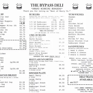 updated menu april 2019