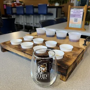 a tray with cups of coffee on it