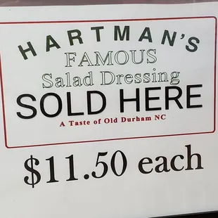 Now selling Hartman&apos;s blue cheese dressing.