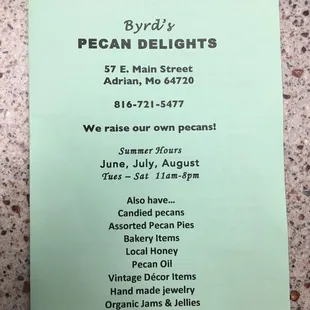 Summer 2018 menu
