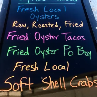 Our menu at The Dog and Oyster Vineyard on weekends. Soft Crabs are seasonal May-October. We only serve fresh out of the water daily!