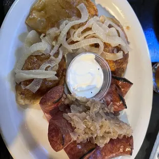 Kielbasa and pierogies